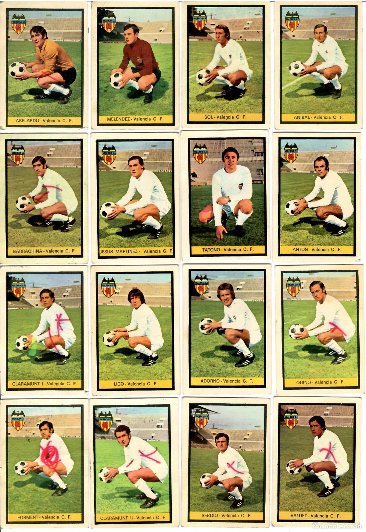Cromos de F&uacute;tbol: Valencia C.F.: Lote de 16 cromos de futbol album 1972-73 FHER - Equipo completo