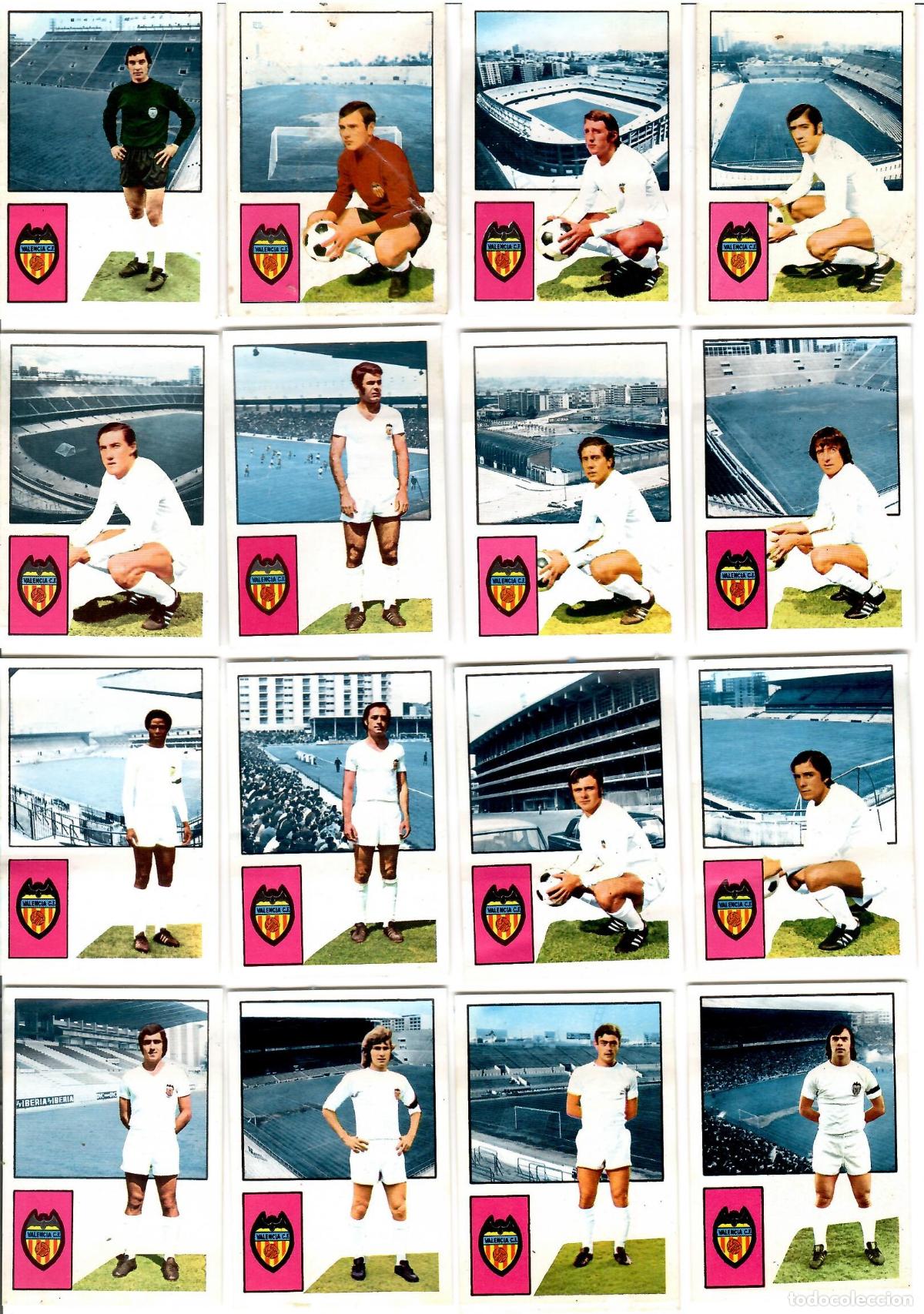 Cromos de F&uacute;tbol: Valencia C.F.: Lote de 16 cromos de futbol album 1974-75 FHER - Equipo completo