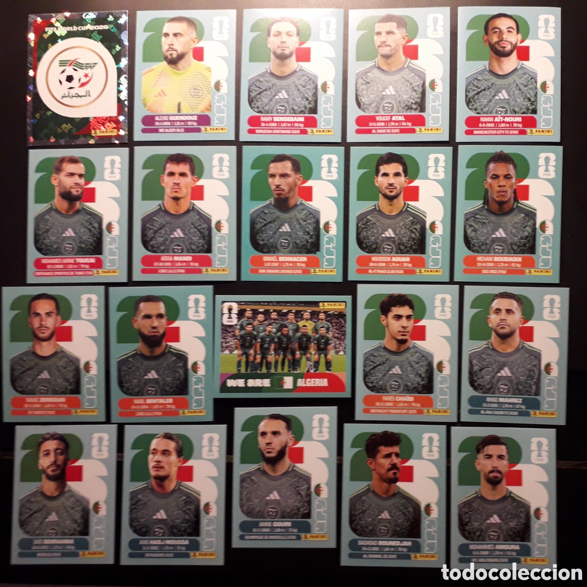Cromos de F&uacute;tbol: 20 CROMOS ARGELIA, EQUIPO COMPLETO MUNDIAL F&Uacute;TBOL 2026 FIFA WORLD CUP PANINI SIN PEG PEDIDO M&Iacute;NIM 3&euro;