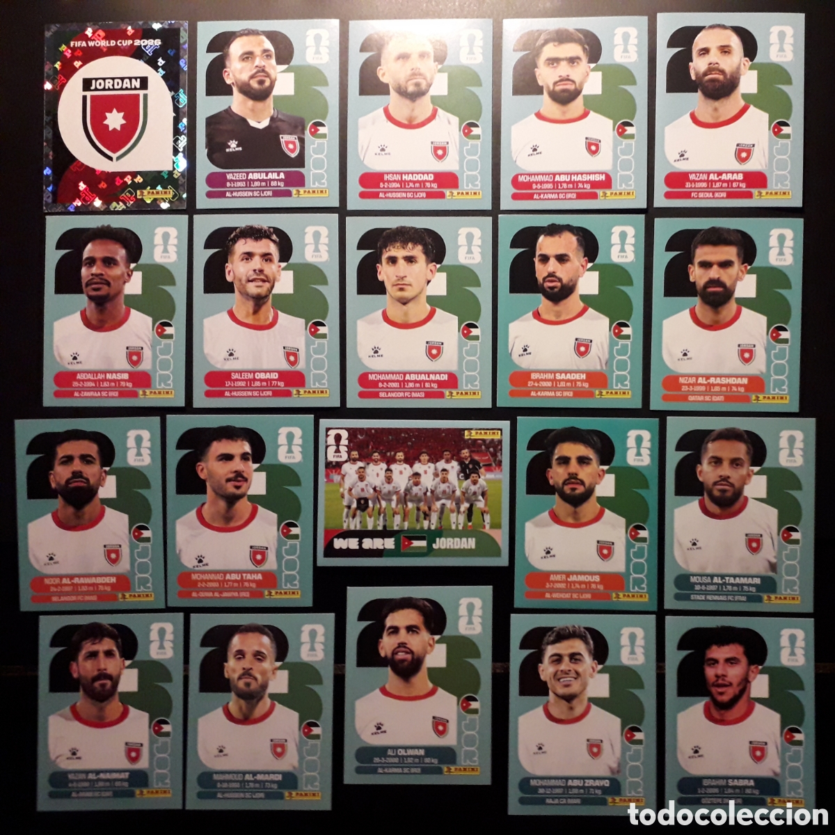 Cromos de F&uacute;tbol: 20 CROMOS JORDANIA, EQUIPO COMPLETO MUNDIAL F&Uacute;TBOL 2026 FIFA WORLD CUP PANINI PEDIDO M&Iacute;NIMO 3&euro;
