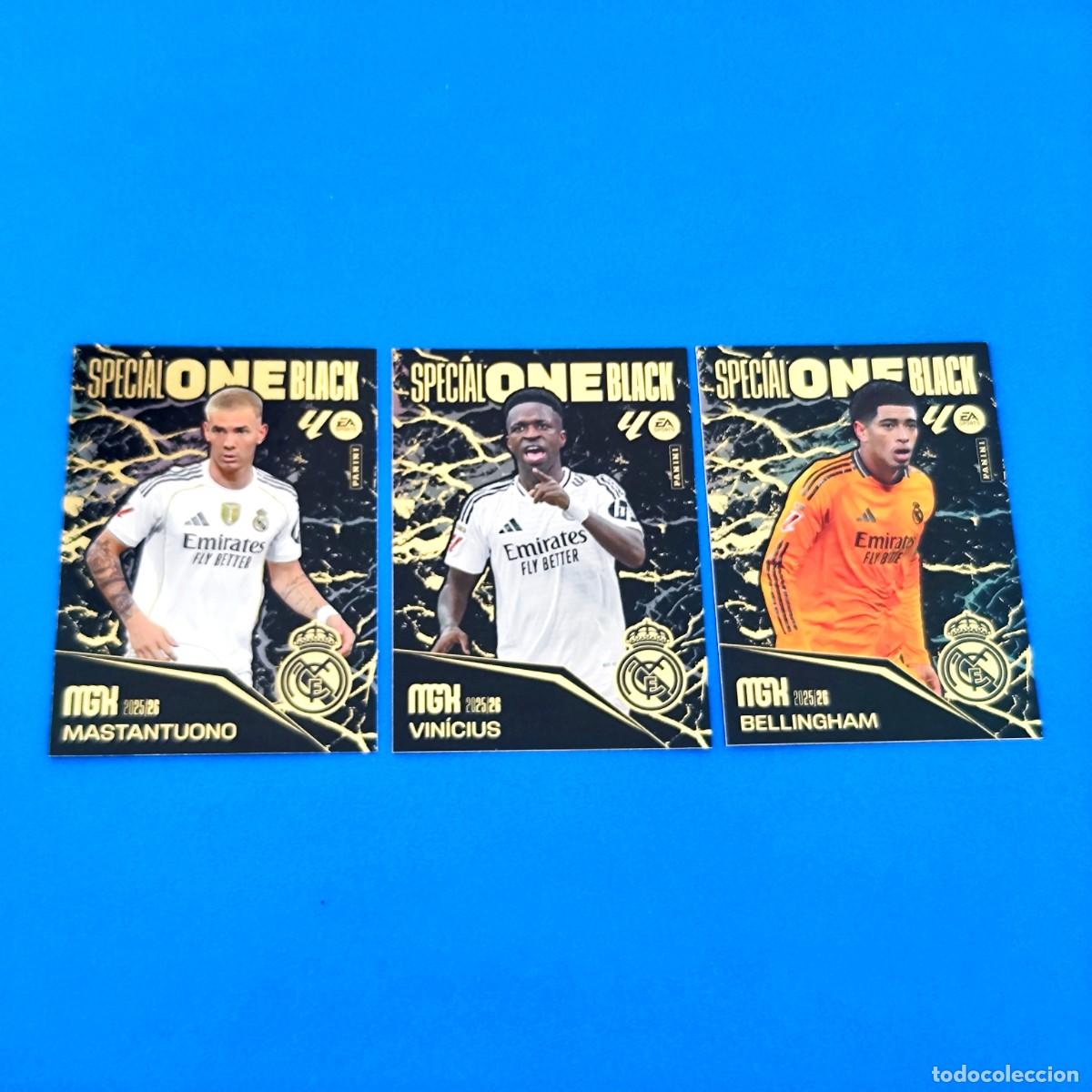 Cromos de F&uacute;tbol: Megacracks 2025 2026 / 25 26 Special One Black Real Madrid Vinicius Mastantuono Bellingham