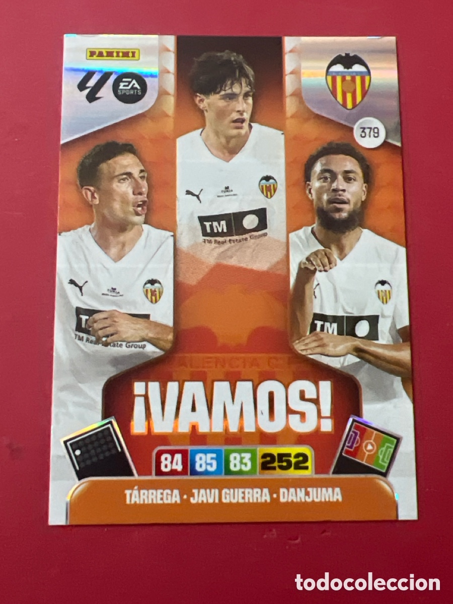 Cromos de F&uacute;tbol: PANINI ADRENALYN - LIGA 2025-26 (25 - 26) - N&ordm; 379 VAMOS - T&Aacute;RREGA, JAVI GUERRA, DANJUMA - VALENCIA