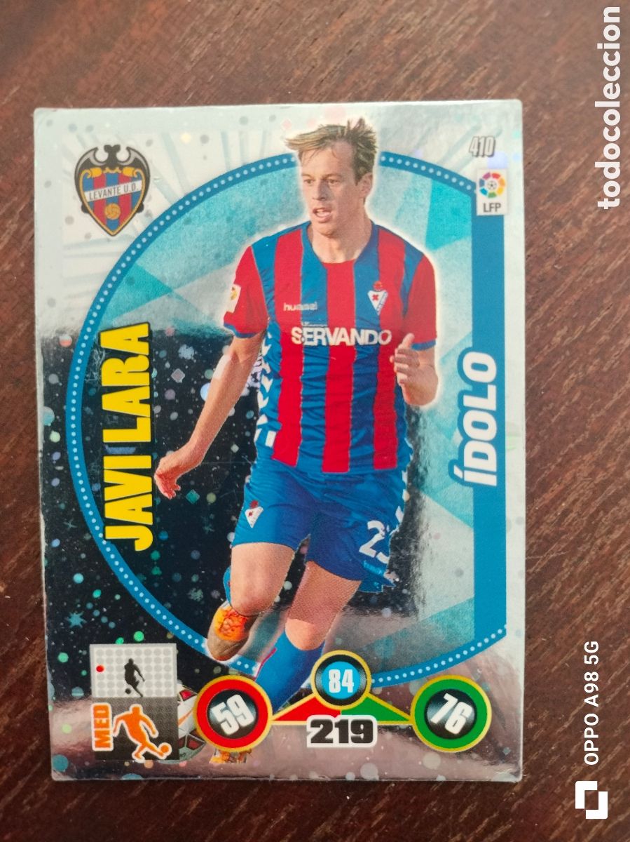 Cromos de F&uacute;tbol: Cromo card error 410 Javi Lara Eibar con escudo del Levante Adrenalyn liga temporada 14 15 2014 2015