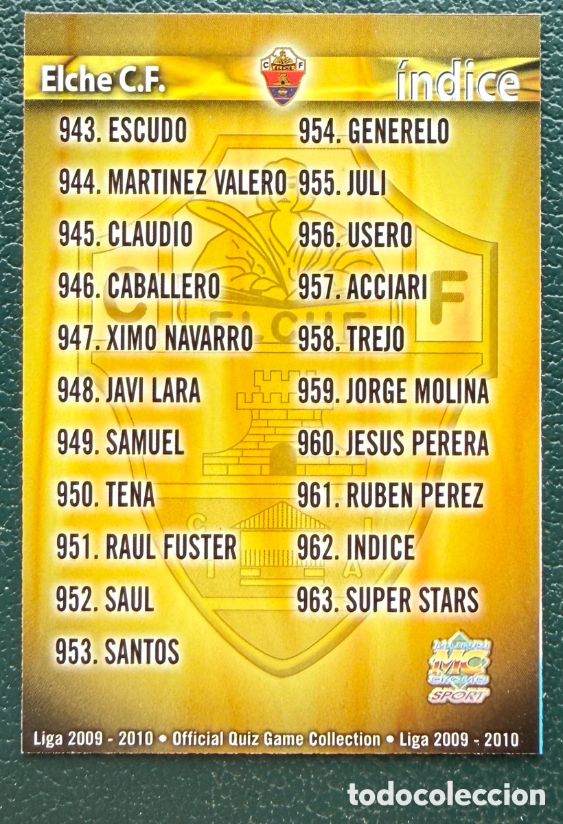 Cromos de f&uacute;tbol: 962 INDICE ELCHE CF FICHAS ALBUM MUNDICROMO 2009 2010 09 10