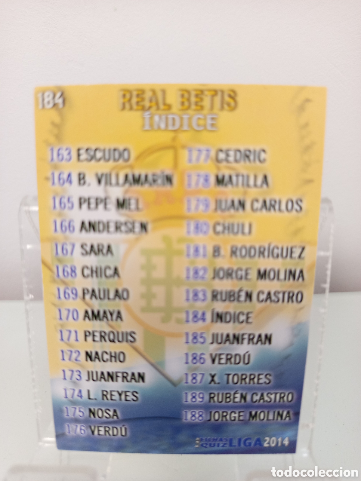 Cromos de Futebol: ❇️ CROMO CARD ⚽ &Iacute;NDICE BETIS 184 FICHAS LIGA QUIZ GAME 2014 13 14 2013 2014 MUNDICROMO ❇️