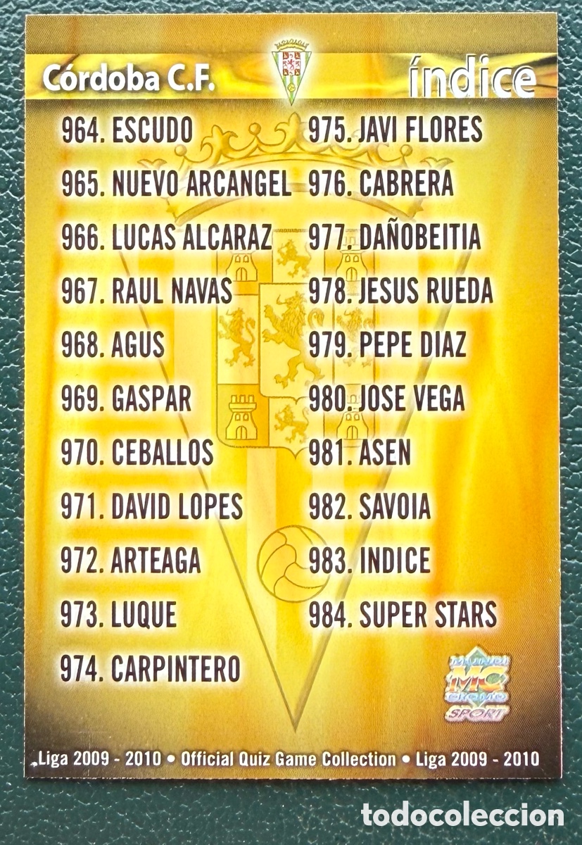 Figurine di Calcio: 983 INDICE CORDOBA CF FICHAS ALBUM MUNDICROMO 2009 2010 09 10