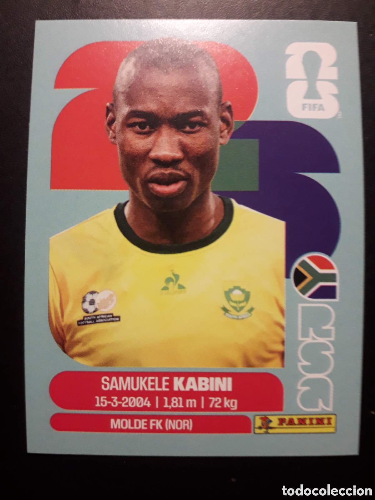 Cromos de F&uacute;tbol: KABINI SUD&Aacute;FRICA RSA 5 MUNDIAL F&Uacute;TBOL 2026 FIFA WORLD CUP PANINI SIN PEGAR PEDIDO M&Iacute;NIMO 3&euro;