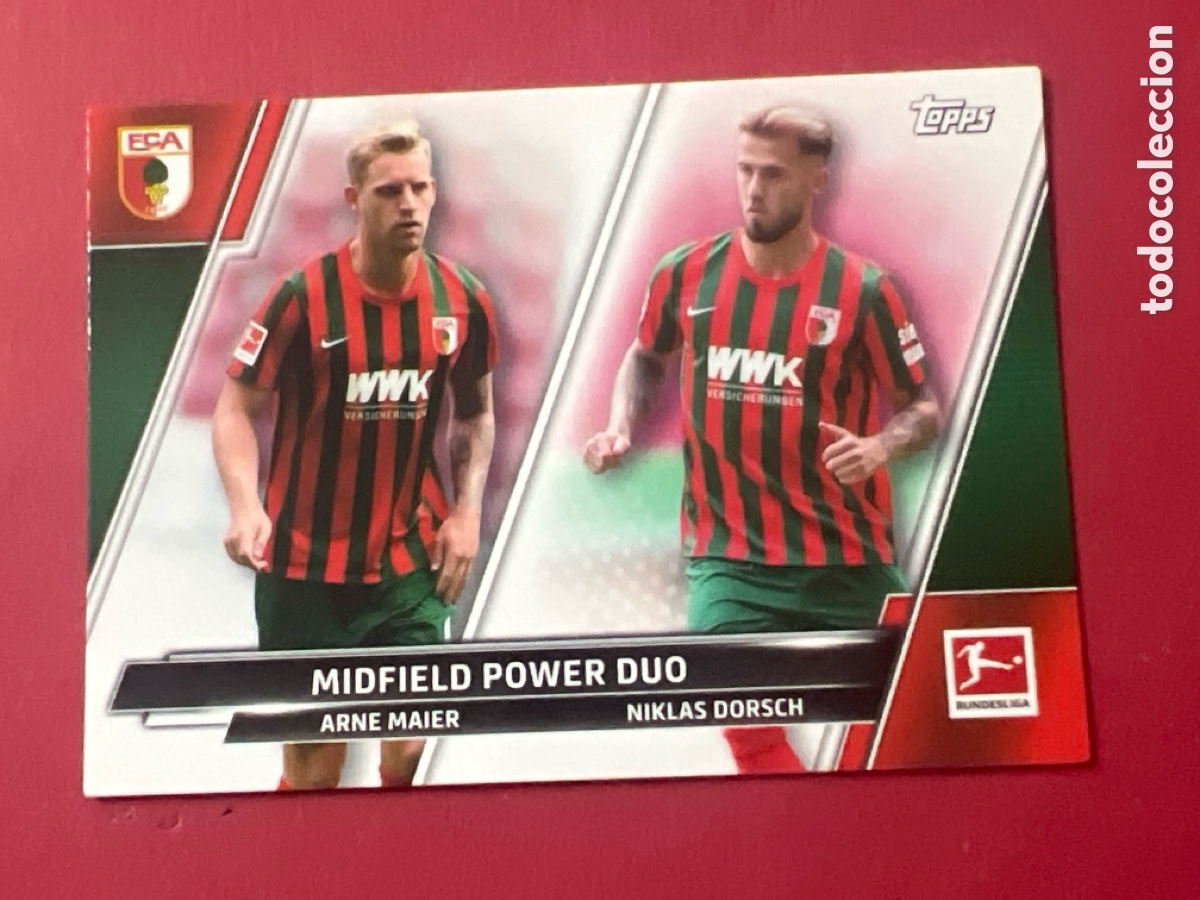 Cromos de F&uacute;tbol: C393. 2022 Topps Arne Maier Niklas Dorsch FC Ausburg Midfield Power Duo n.&deg; 200 FCA