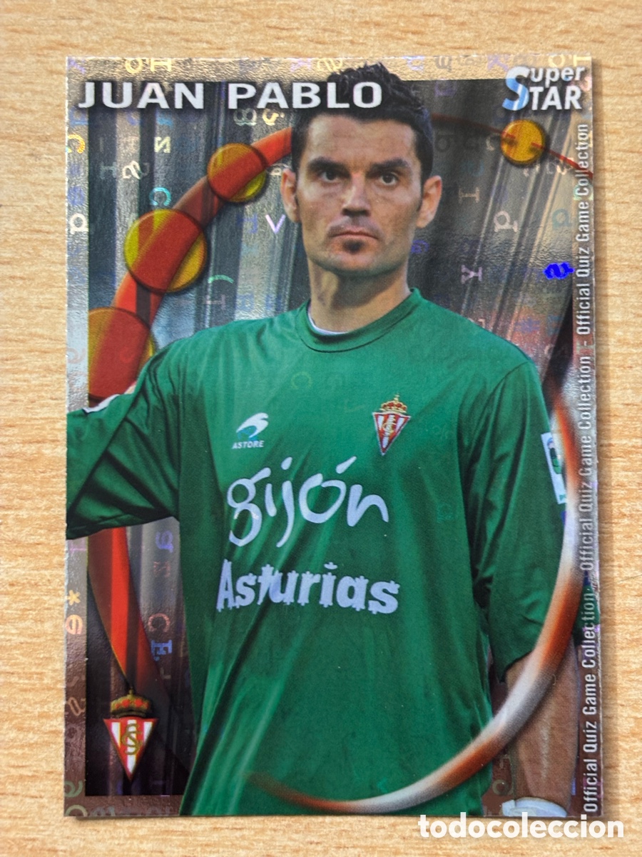 Cromos de F&uacute;tbol: # 401 Juan Pablo Sporting de Gij&oacute;n Superstar Mundicromo 2011 fondo letras