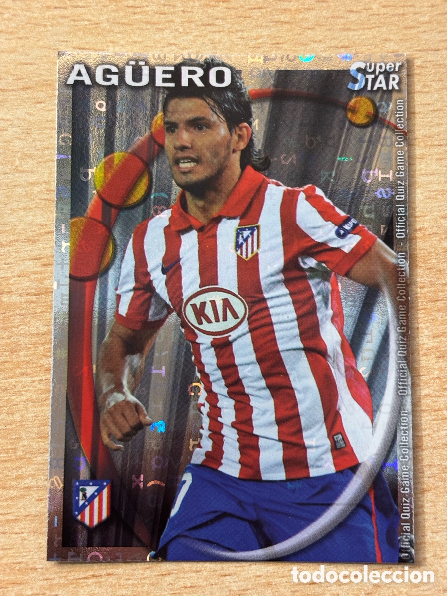 Cromos de F&uacute;tbol: # 242 Ag&uuml;ero Atl&eacute;tico de Madrid Superstar Mundicromo 2011 fondo letras
