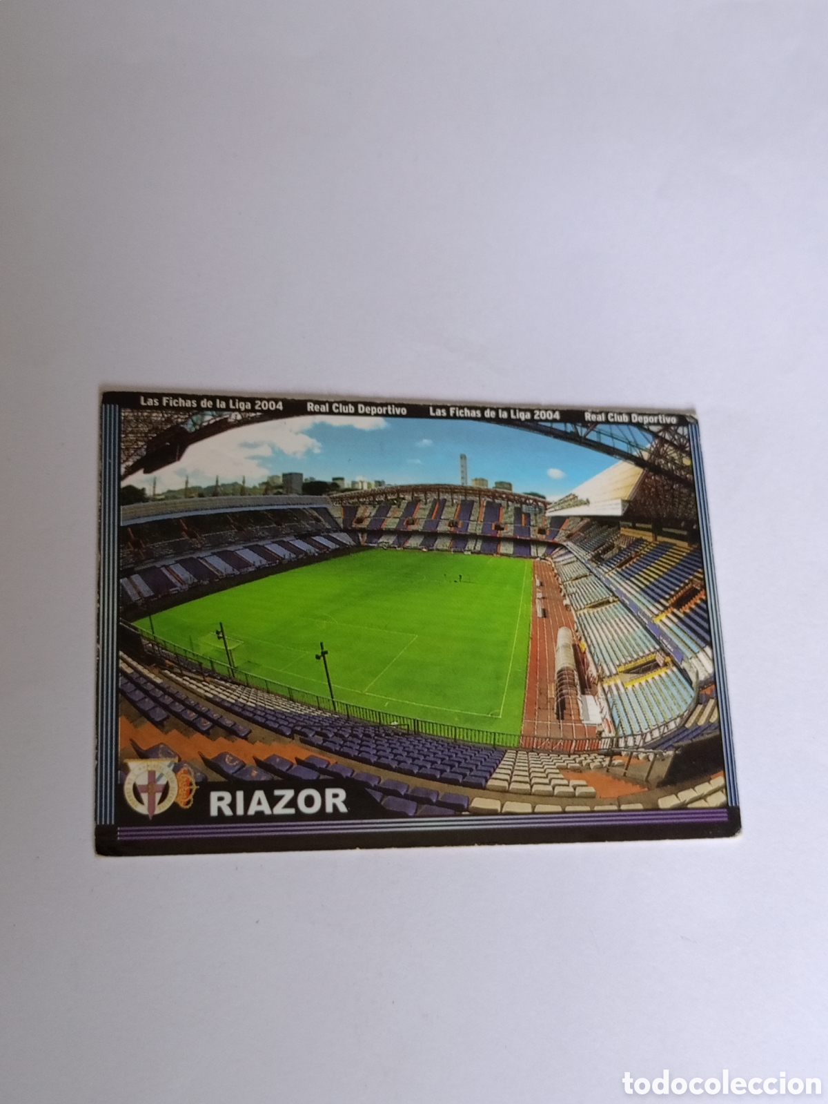 Cromos de F&uacute;tbol: 56 Riazor - Deportivo Coru&ntilde;a - Escudo fondo negro - Mundicromo MC Fichas Liga 2003 2004 03 04
