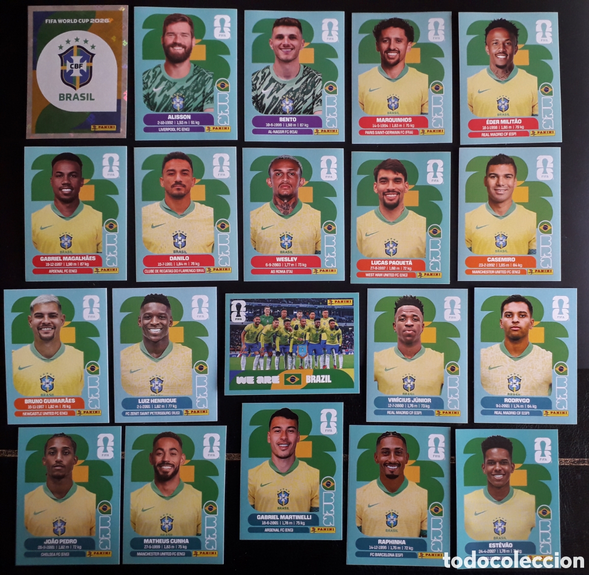 Fu&szlig;ball-Sticker: 20 CROMOS BRASIL, EQUIPO COMPLETO MUNDIAL F&Uacute;TBOL 2026 FIFA WORLD CUP PANINI SIN PEGAR