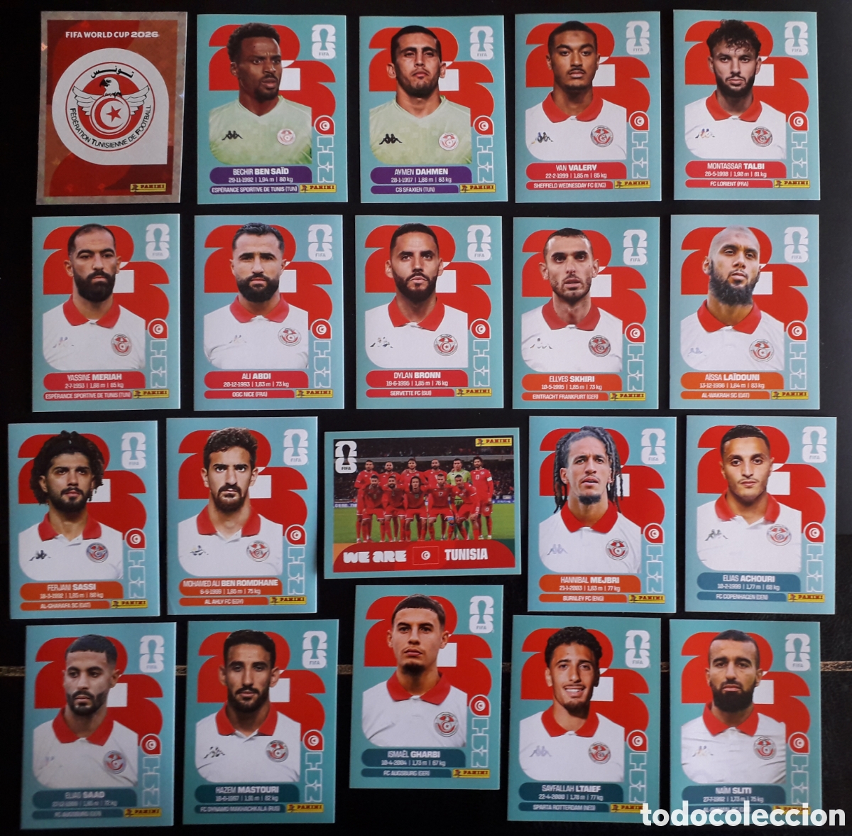 Cromos de Futebol: 20 CROMOS T&Uacute;NEZ, EQUIPO COMPLETO MUNDIAL F&Uacute;TBOL 2026 FIFA WORLD CUP PANINI SIN PEGAR