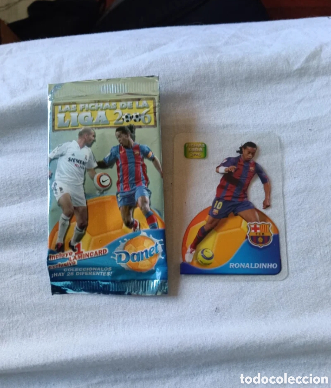 Cromos de f&uacute;tbol: Sobre vac&iacute;o Fichas Liga 2006 + Carta Ronaldinho Danet