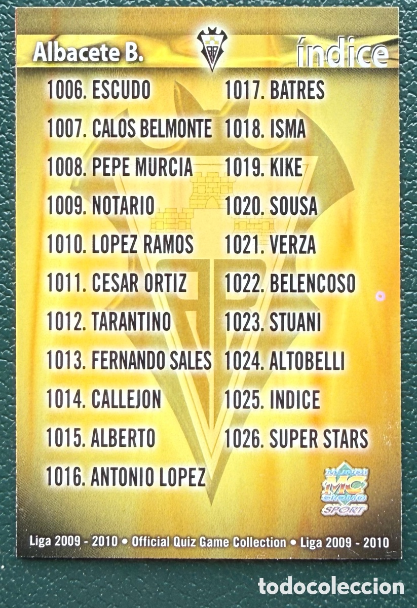 Fu&szlig;ball-Sticker: 1025 INDICE ALBACETE BALOMPIE FICHAS ALBUM MUNDICROMO 2009 2010 09 10