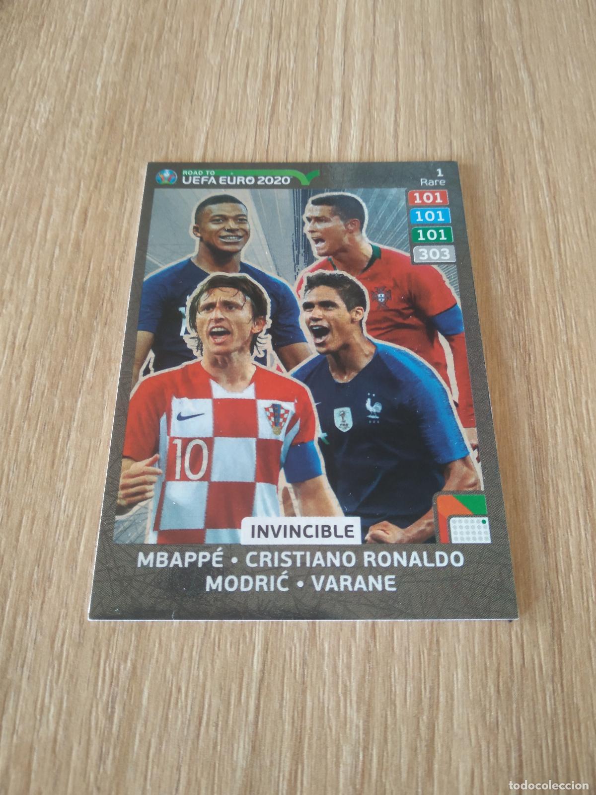 Cromos de F&uacute;tbol: 1 INVINCIBLE CRISTIANO RONALDO MBAPPE MODRIC VARANE CROMO FUTBOL PANINI ADRENALYN ROAD TO EURO 2020