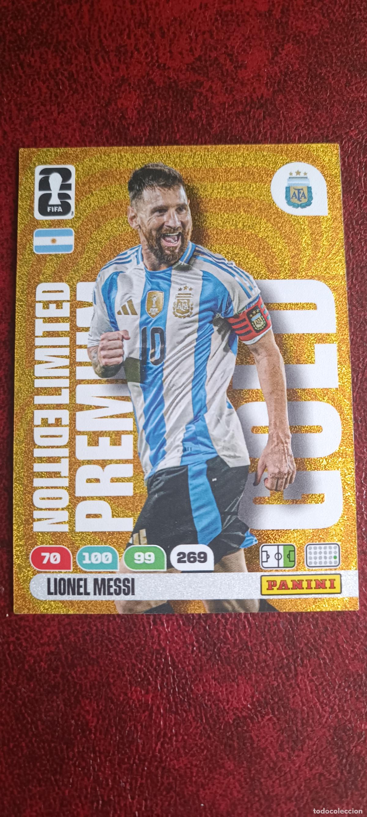 Cromos de F&uacute;tbol: Limited Edition Premium Gold Lionel Messi Adrenalyn FIFA World Cup 26