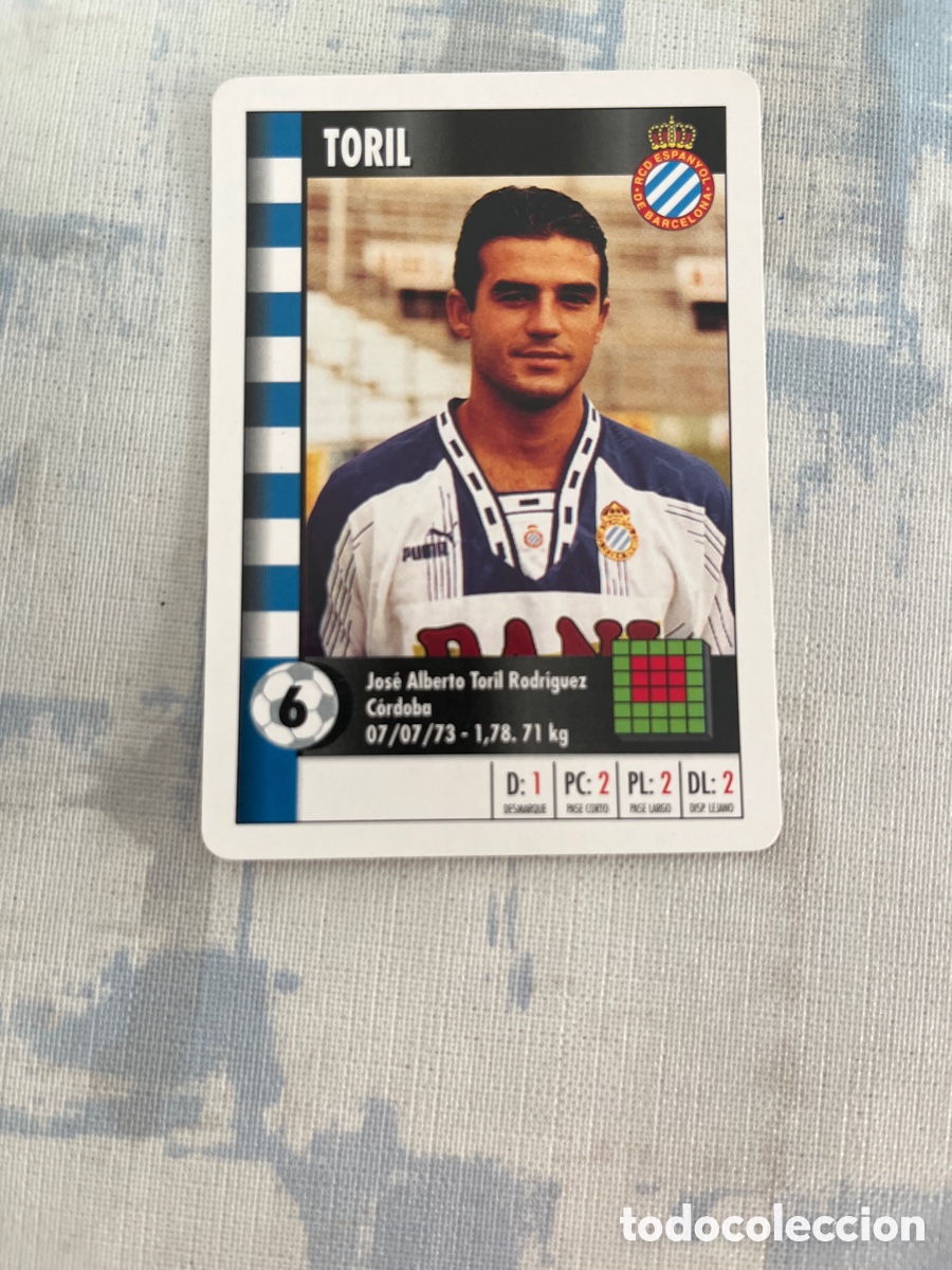 Fu&szlig;ball-Sticker: TORIL R.C.D.ESPA&Ntilde;OL SUPER GOL 95 96 MARCA LFP 1995 1996 CARTA TAMA&Ntilde;O FOURNIER PERFECTO EST.