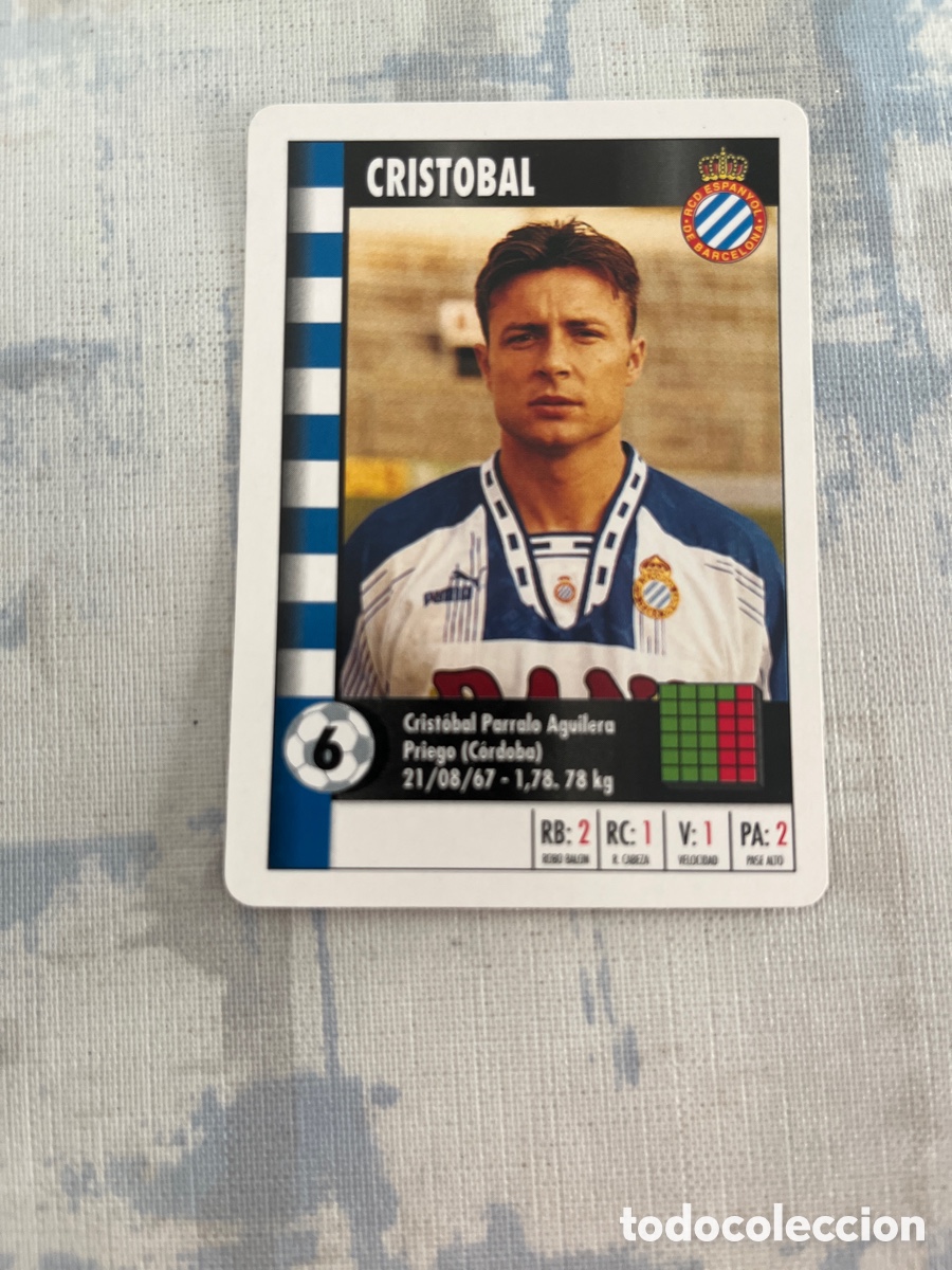 Fu&szlig;ball-Sticker: CRISTOBAL R.C.D.ESPA&Ntilde;OL SUPER GOL 95 96 MARCA LFP 1995 1996 CARTA TAMA&Ntilde;O FOURNIER PERFECTO EST.