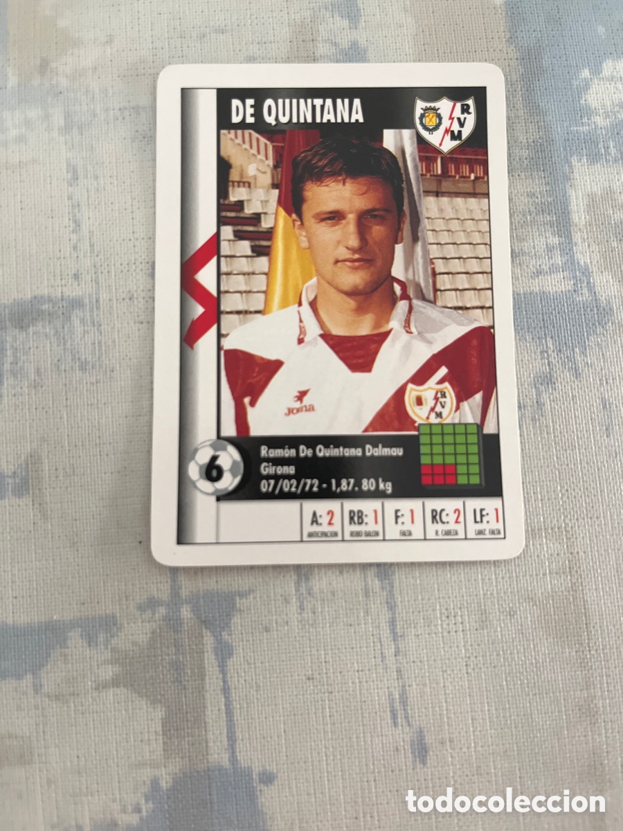 Figurine di Calcio: DE QUINTANA RAYO VALLECANO SUPER GOL 95 96 MARCA LFP 1995 1996 CARTA TAMA&Ntilde;O FOURNIER PERFECTO ESTADO