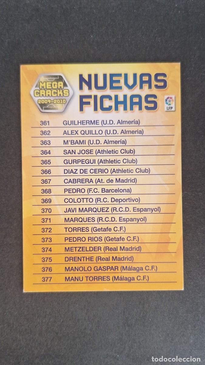 Cromos de F&uacute;tbol: L1 INDICE NUEVAS FICHAS PANINI MEGACRACKS 2009 2010 09 10