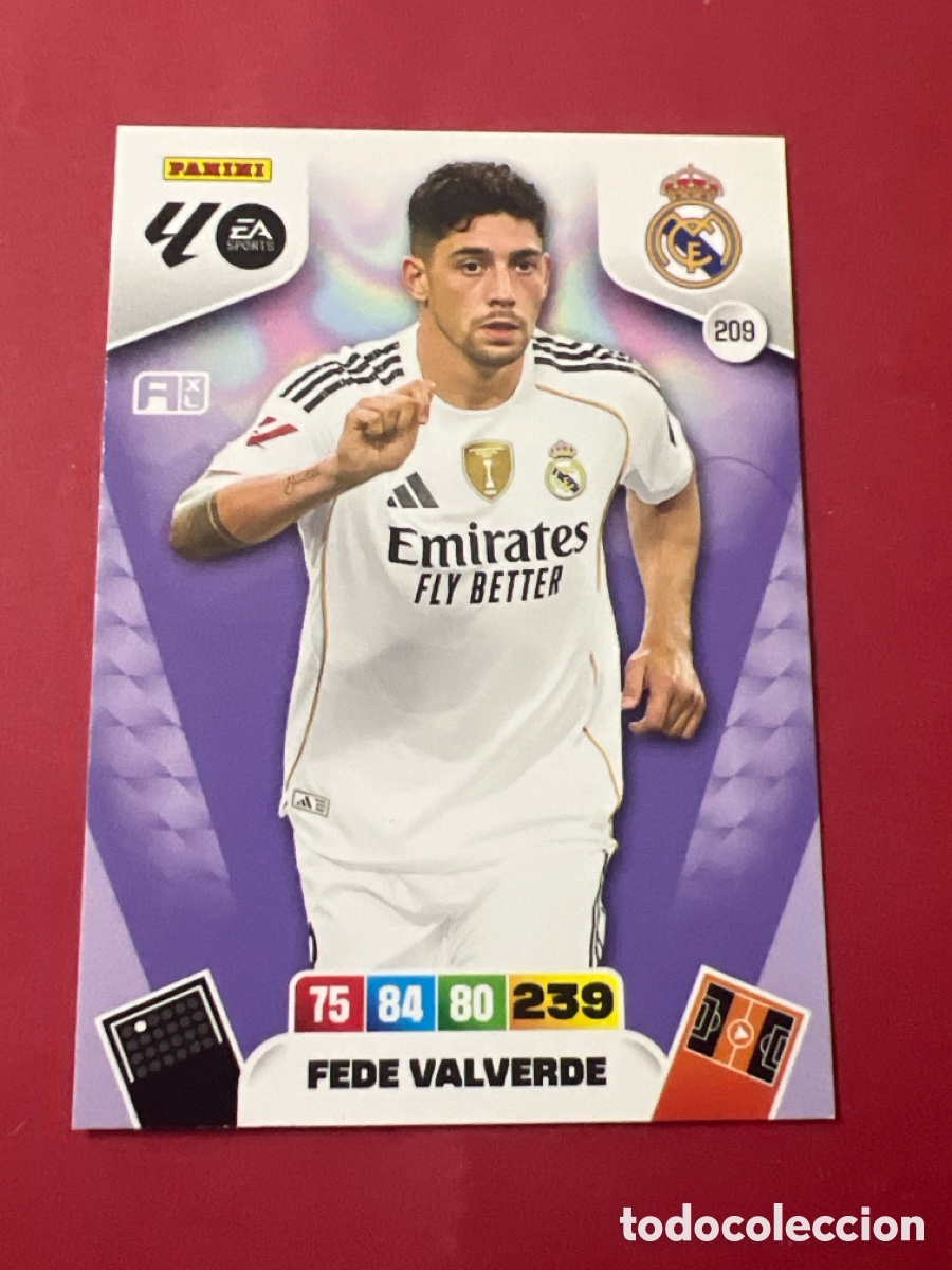 Cromos de Futebol: C2189. Fede Valverde n&uacute;mero 209 del Real Madrid cromo adrenalyn XL 25-26 2025-2026