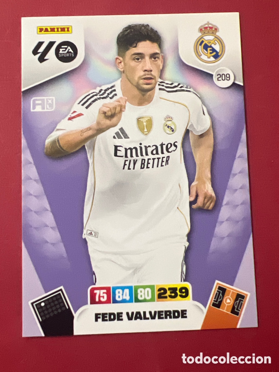 Cromos de Futebol: C2190. Fede Valverde n&uacute;mero 209 del Real Madrid cromo adrenalyn XL 25-26 2025-2026
