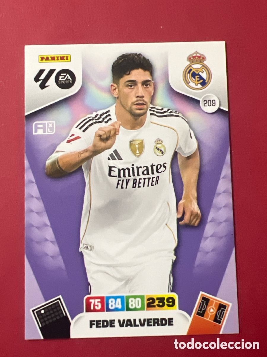 Cromos de Futebol: C2191. Fede Valverde n&uacute;mero 209 del Real Madrid cromo adrenalyn XL 25-26 2025-2026