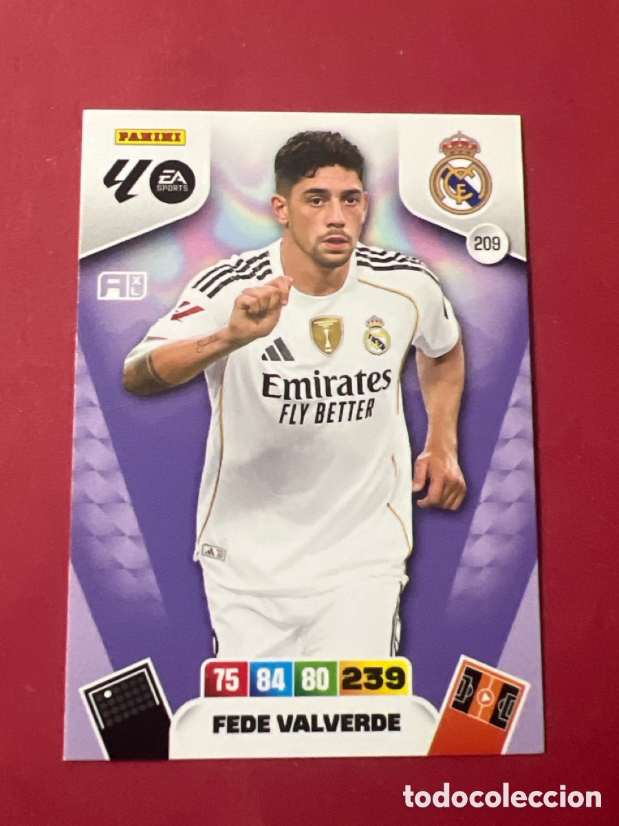 Cromos de f&uacute;tbol: C2193. Fede Valverde n&uacute;mero 209 del Real Madrid cromo adrenalyn XL 25-26 2025-2026