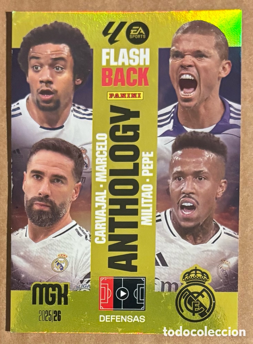 Cromos de F&uacute;tbol: MARCELO CARVAJAL PEPE MILITAO. CARTA FLASHBACK ANTHOLOGY PANINI MEGACRACKS LIGA 2025/26. #437.