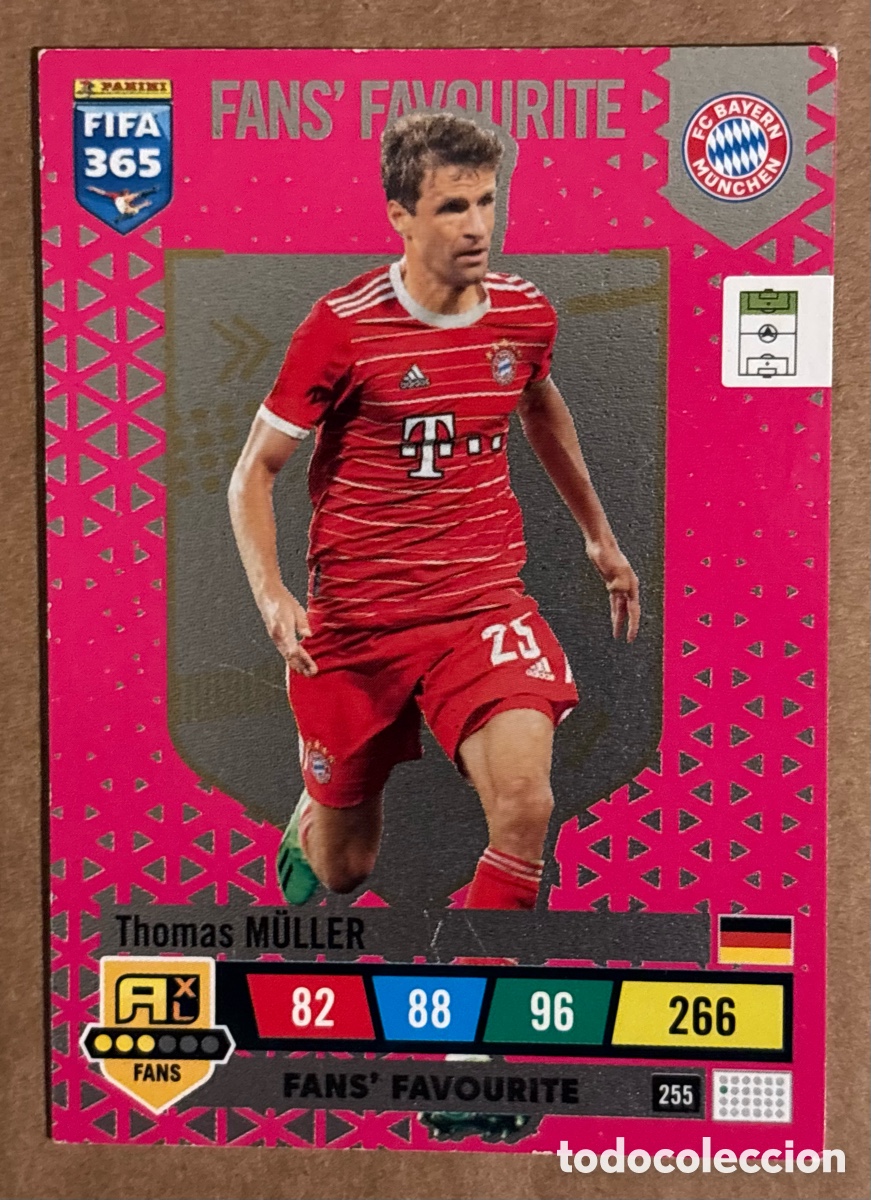 Cromos de F&uacute;tbol: THOMAS MULLER (BAYERN M&Uuml;NICH). CARTA FANS FAVOURITE PANINI ADRENALYN XL FIFA 365. #255.
