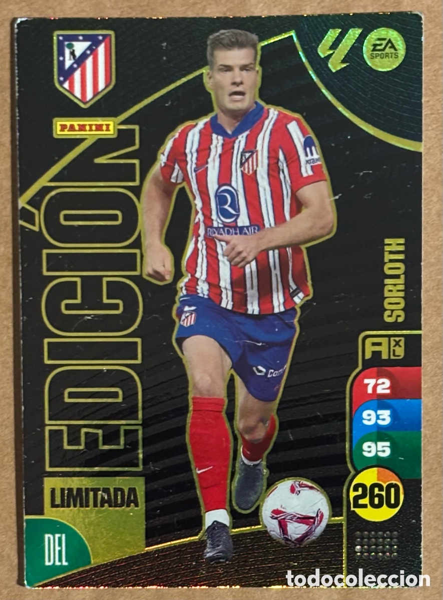 Cromos de F&uacute;tbol: SORLOTH (ATL&Eacute;TICO MADRID). CARTA EDICI&Oacute;N LIMITADA PANINI ADRENALYN XL LIGA 2024/25.