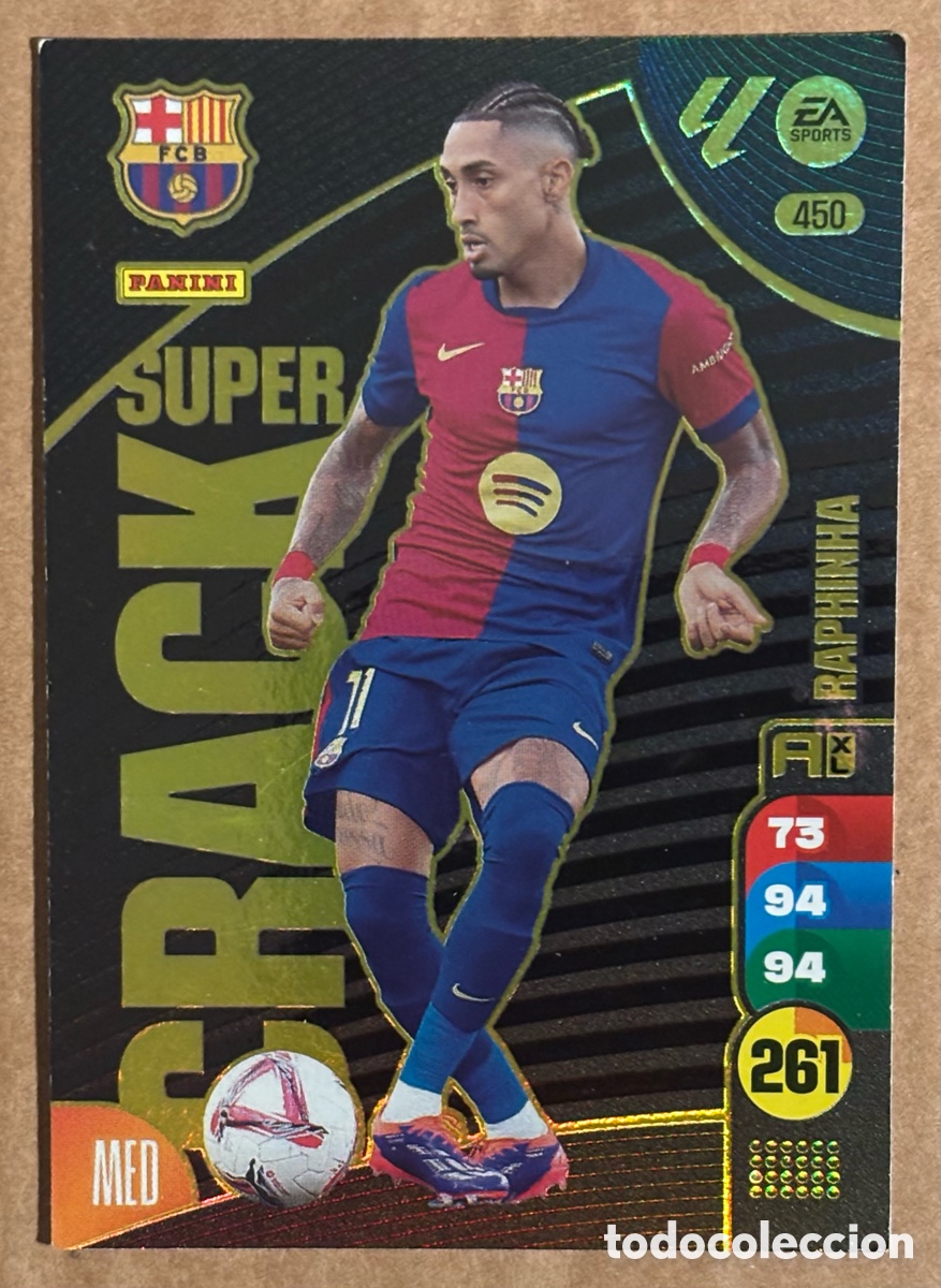 Cromos de F&uacute;tbol: RAPHINHA (FC BARCELONA). CARTA S&Uacute;PER CRACK PANINI ADRENALYN XL LIGA 2024/25.