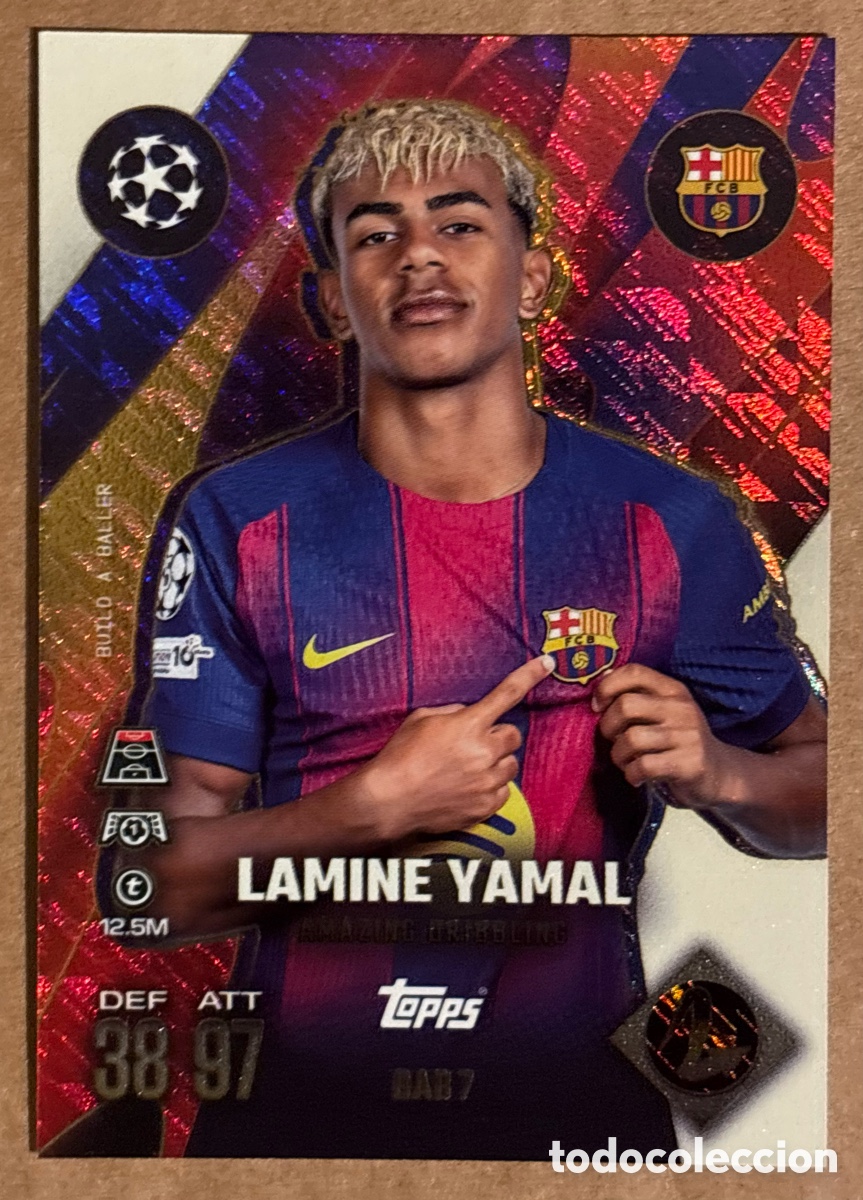 Cromos de F&uacute;tbol: LAMINE YAMAL (FC BARCELONA). CARTA BUILD A BALLER (AMAZING DRIBBLING) TOPPS MATCH ATTAX 2025/26.