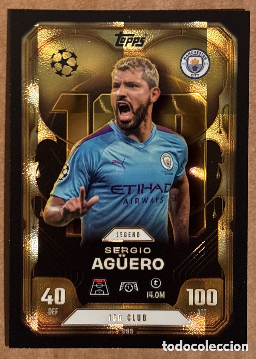 Football Stickers: KUN AG&Uuml;ERO (MANCHESTER CITY). CARTA 100 CLUB LEGEND TOPPS MATCH ATTAX 2025/26.