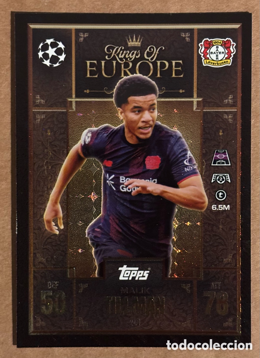 Cromos de F&uacute;tbol: MALIK TILLMAN (BAYER LEVERKUSEN). CARTA KINGS OF EUROPE TOPPS MATCH ATTAX 2025/26.