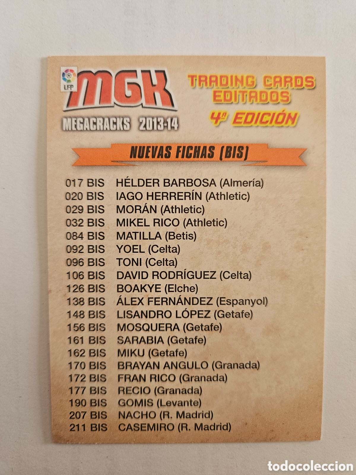 Cromos de F&uacute;tbol: INDICE 4&ordf; EDICION NUEVAS FICHAS BIS - MEGACRACKS 2013-2014 PANINI LIGA 13-14 TRADING CARDS CUARTA