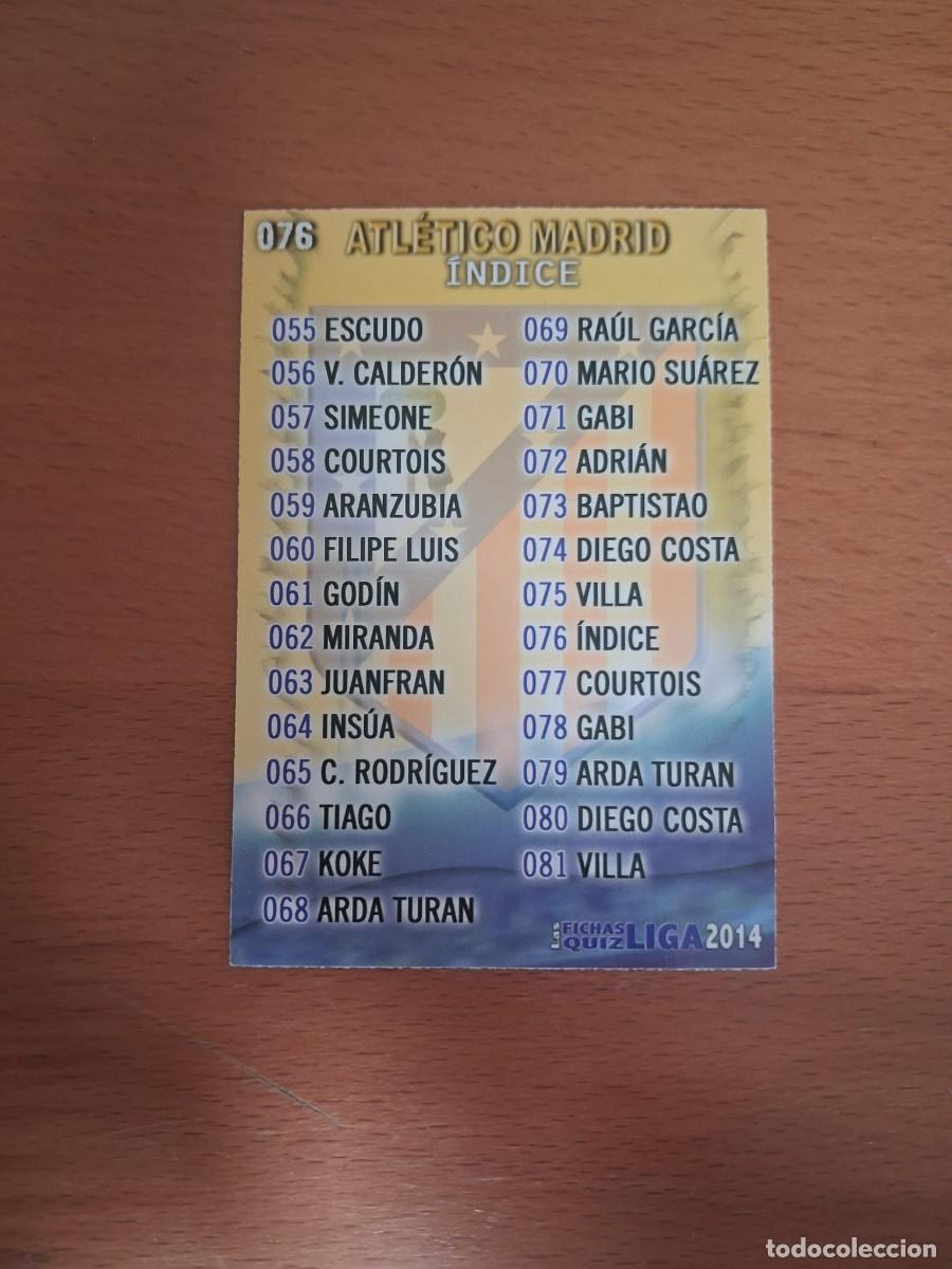 Cromos de f&uacute;tbol: Mundicromo Official Quiz Game Collection 2013 2014 Atletico de Madrid 76 Indice