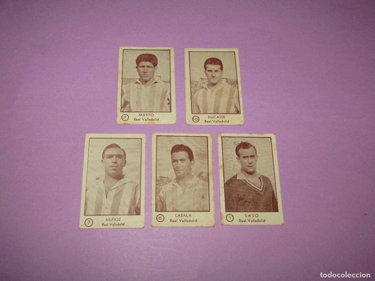 Cromos de F&uacute;tbol: Antiguos 5 Cromos del Real VALLADOLID, Mu&ntilde;oz Lasala, Saso del &Aacute;lbum Editorial Arga 1953-1954, 53-54