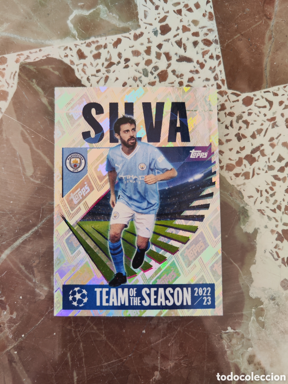 Cromos de f&uacute;tbol: Topps champions league 23 24 sin pegar 12 Manchester City Bernardo Silva Team of the season