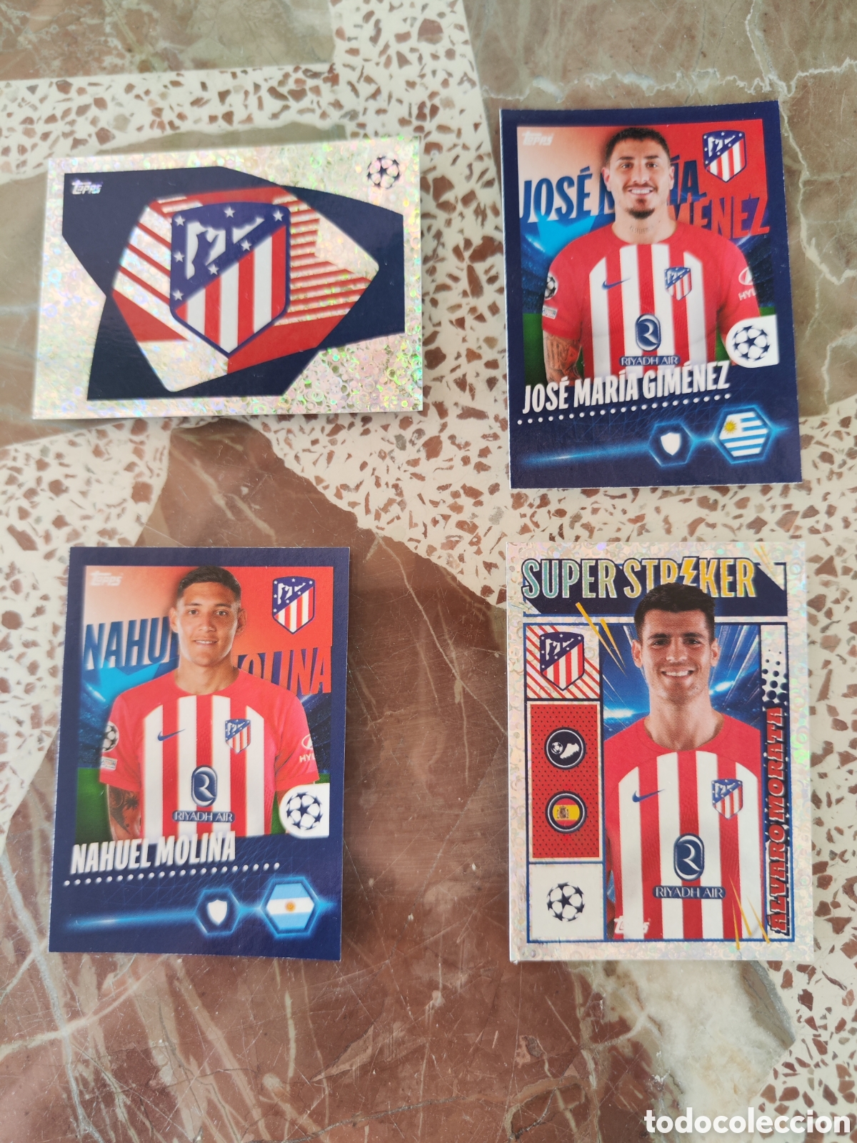 Cromos de f&uacute;tbol: Lote 4 cromos Topps champions league 23 24 sin pegar Atl&eacute;tico Madrid