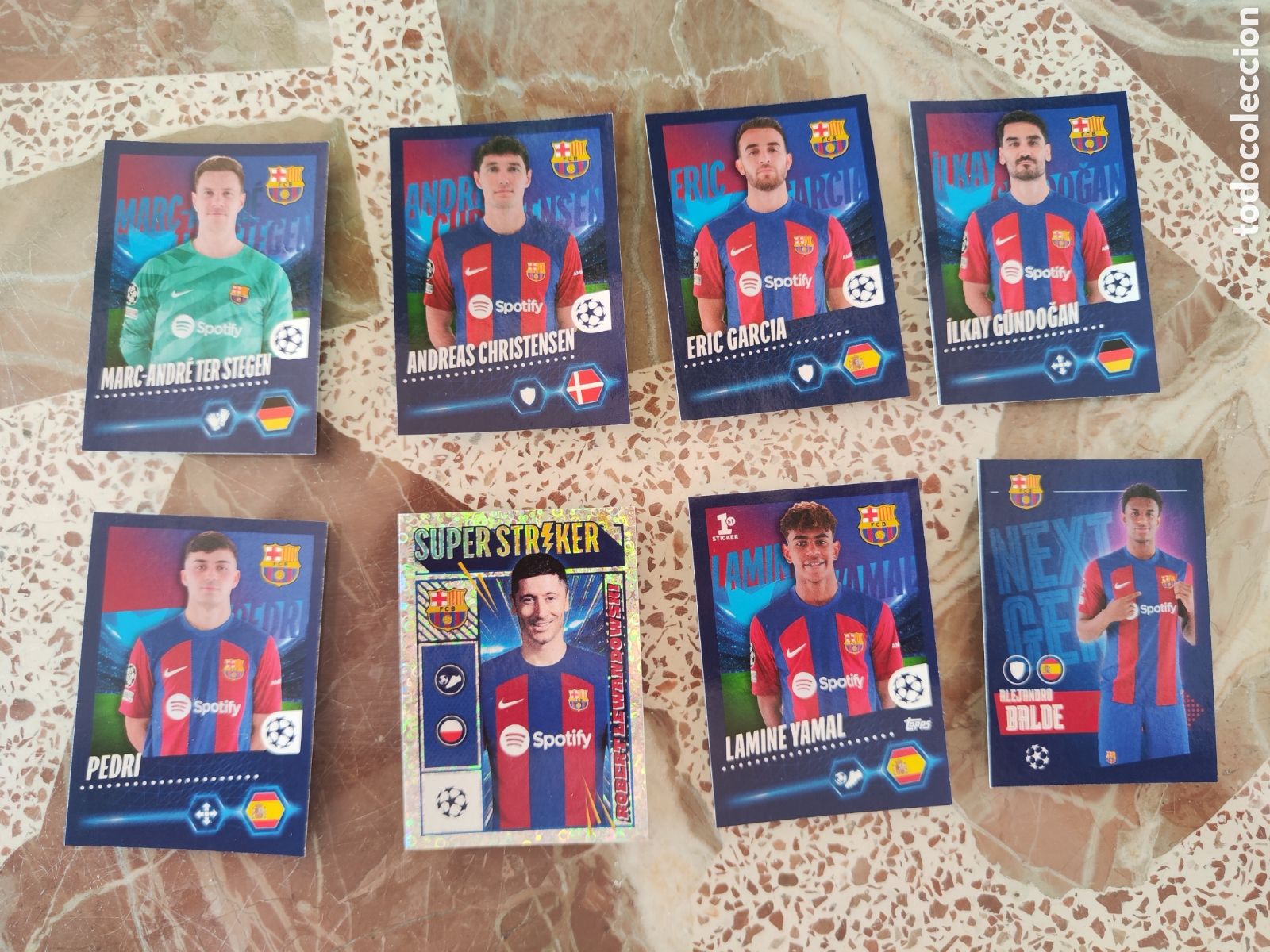 Cromos de f&uacute;tbol: Lote 8 cromos Topps champions league 23 24 sin pegar Barcelona Lamine Yamal first sticker