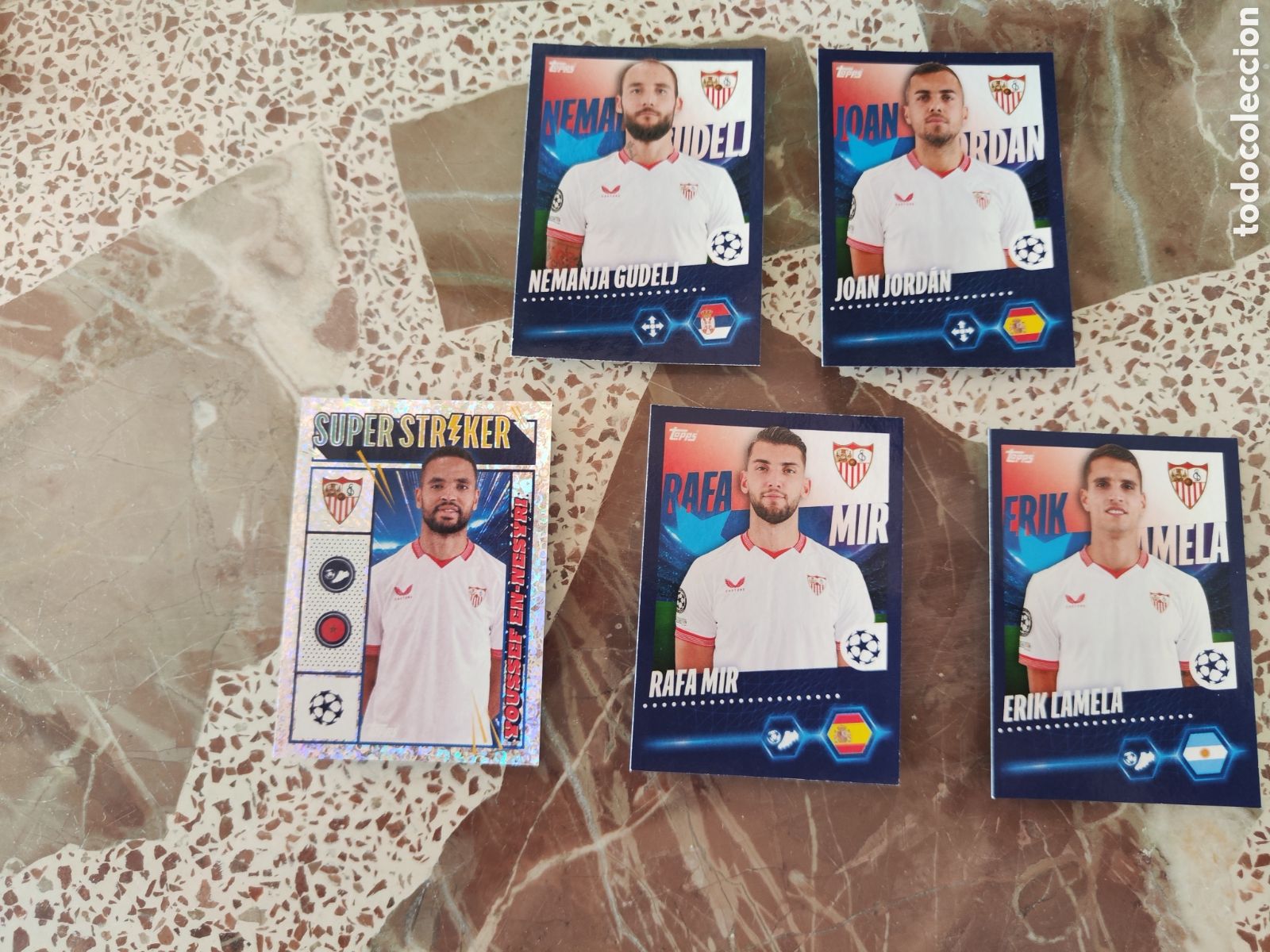 Cromos de Futebol: Lote 5 cromos Topps champions league 23 24 sin pegar Sevilla