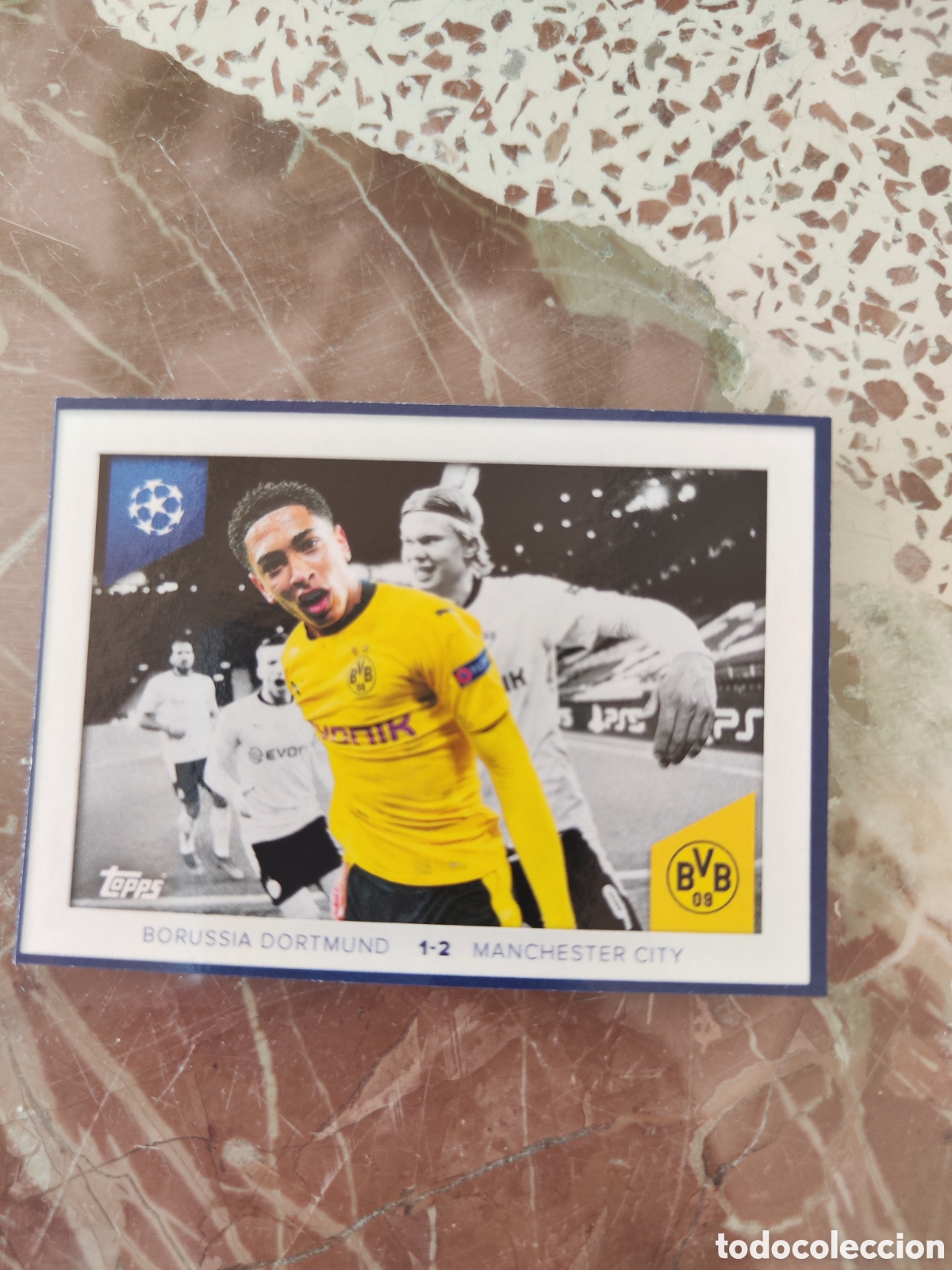 Cromos de f&uacute;tbol: Topps champions league 23 24 sin pegar 688 Borussia Dortmund 1-2 Manchester City Bellingham Haaland