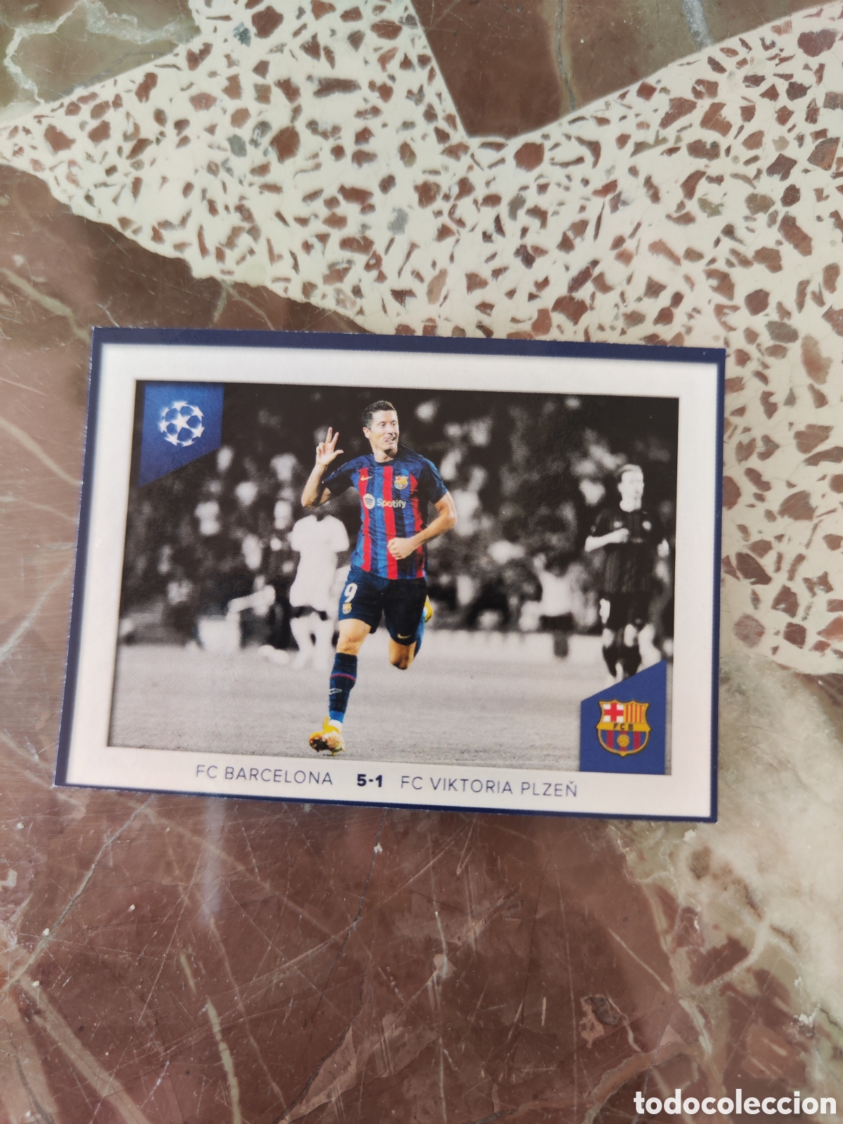 Cromos de f&uacute;tbol: Topps champions league 23 24 sin pegar 693 Barcelona 6-1 Viktoria Plzen Lewandowski