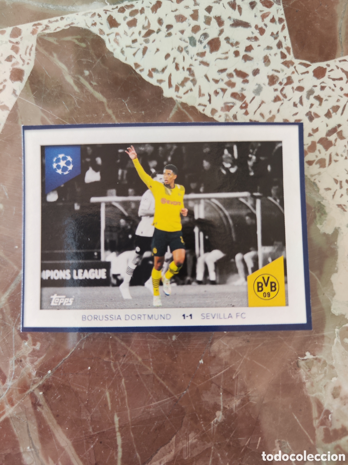 Cromos de f&uacute;tbol: Topps champions league 23 24 sin pegar 695 Borussia Dortmund 1-1 Sevilla Jude Bellingham