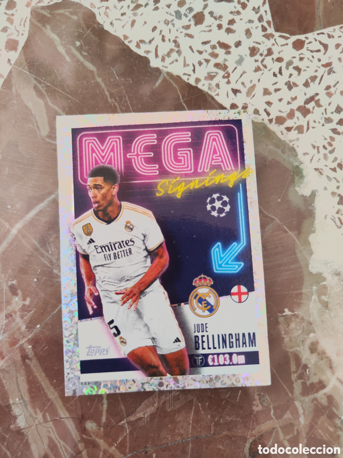 Cromos de f&uacute;tbol: Topps champions league 23 24 sin pegar 707 Real Madrid Jude Bellingham Mega signings