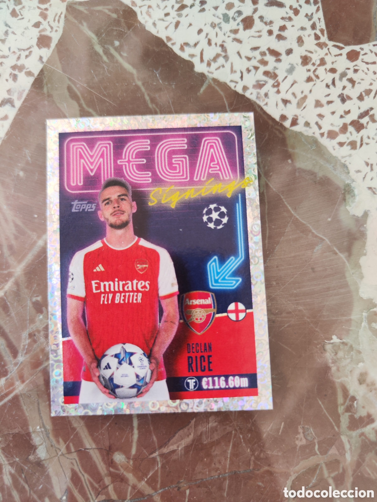 Cromos de f&uacute;tbol: Topps champions league 23 24 sin pegar 722 Arsenal Declain Rice Mega signings