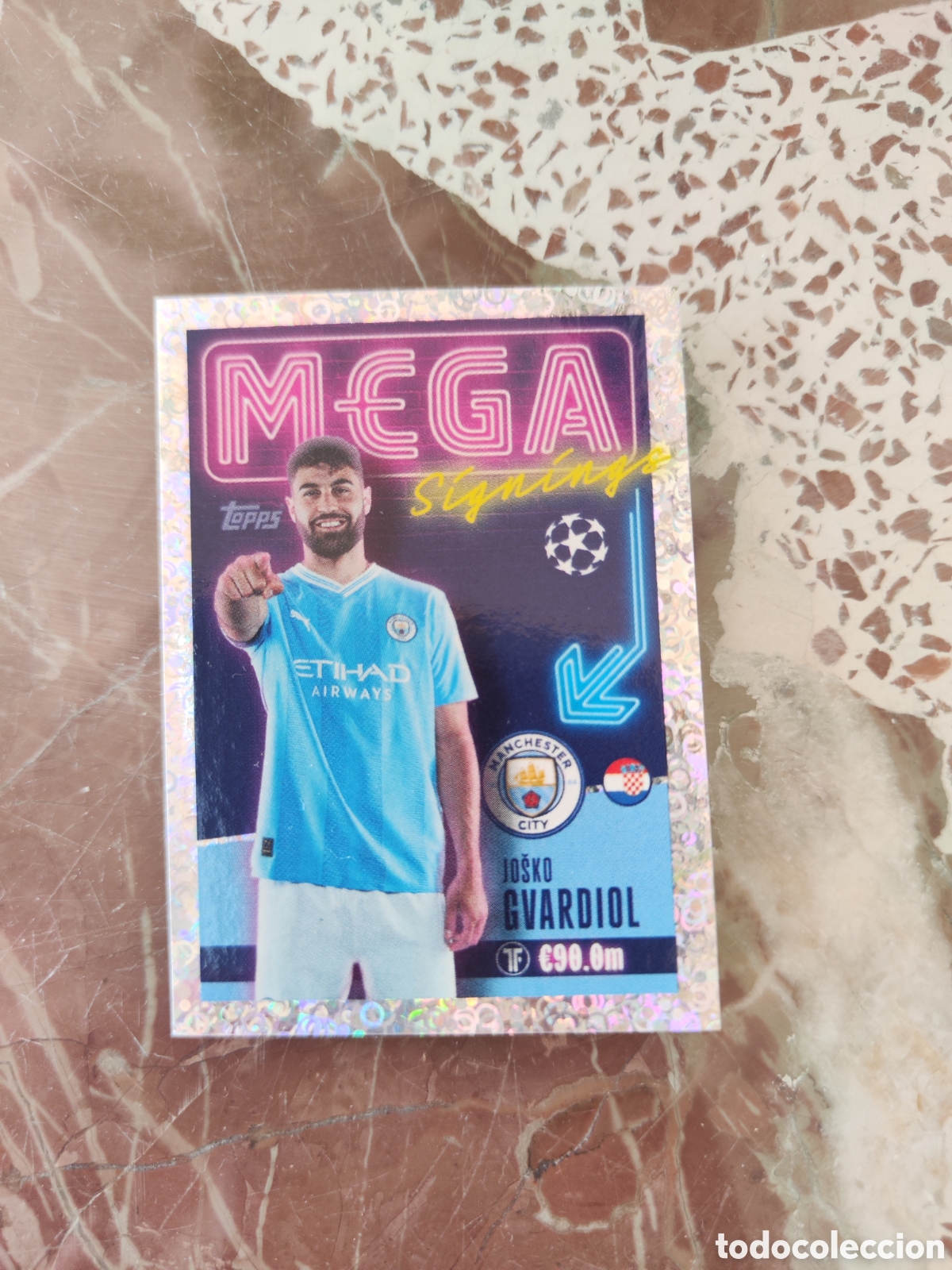 Cromos de f&uacute;tbol: Topps champions league 23 24 sin pegar 728 Manchester City Gvardiol Mega signings