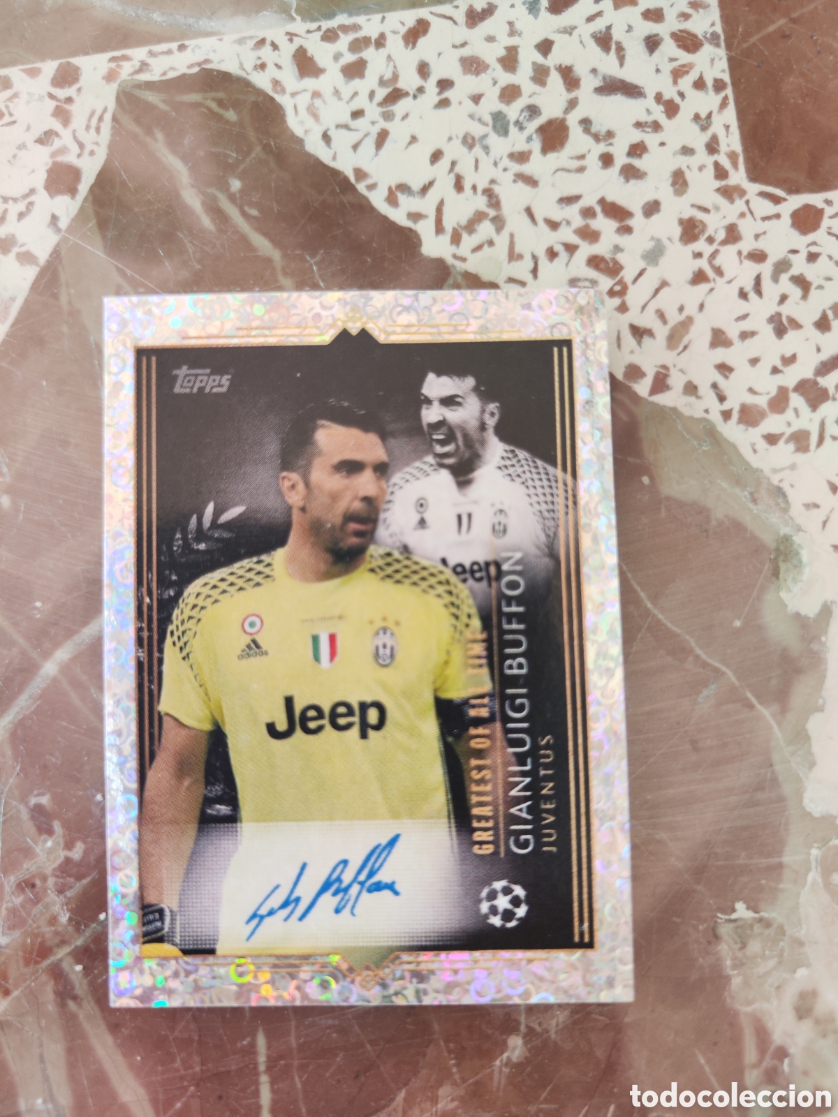 Cromos de f&uacute;tbol: Topps champions league 23 24 sin pegar 730 Juventus Buffon greatest of all times sign